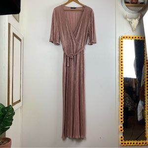 Pretty Little Thing Pleated Rose Gold Flowy Wide Leg Jumpsuit 18 Sexy Dressy